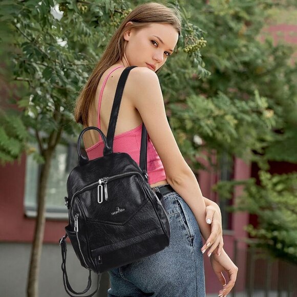 Small Vegan Leather Backpack Purse for Women Compact Convertible Fashion main image 5